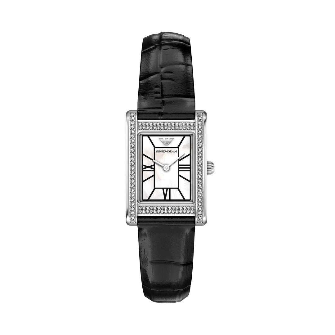 Emporio Armani Women's Two-Hand Black Leather Watch