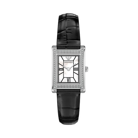 Emporio Armani Women's Two-Hand Black Leather Watch