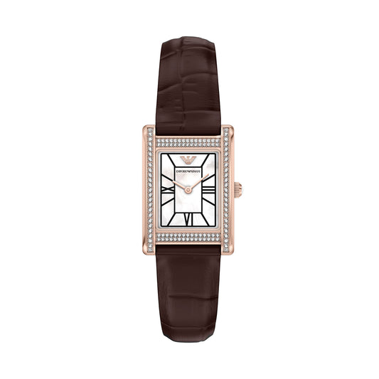 Emporio Armani Women's Two-Hand Brown Leather Watch