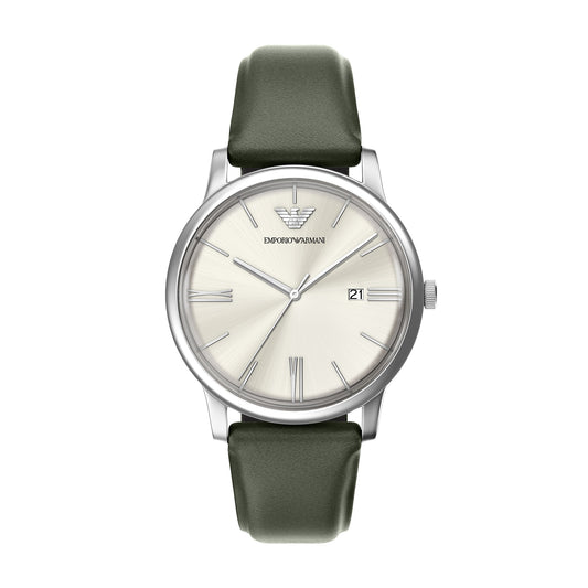 Emporio Armani Men's Three-Hand Date Green Leather Watch