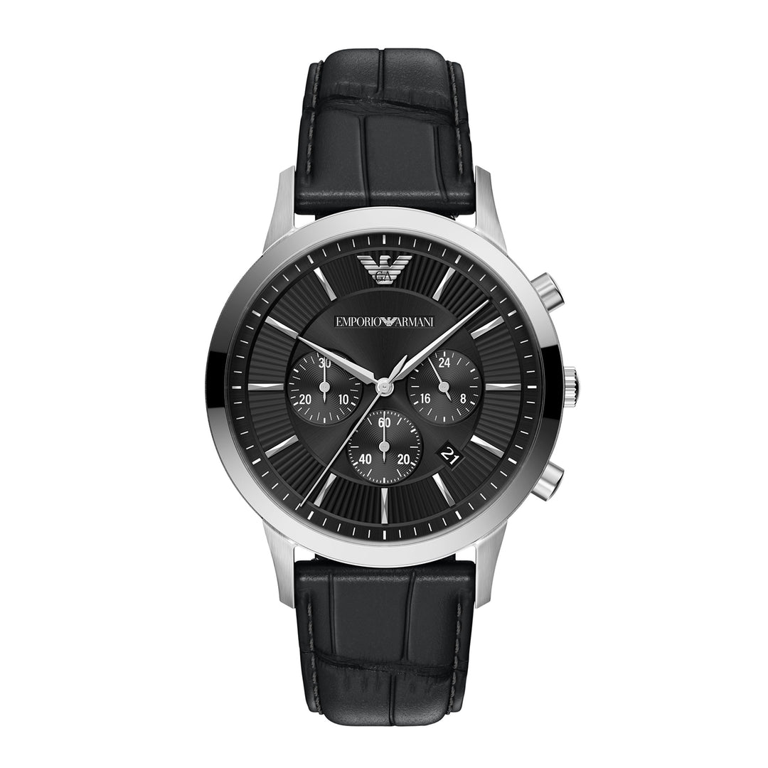 Emporio Armani Men's Archetipo Chronograph Black Leather Watch