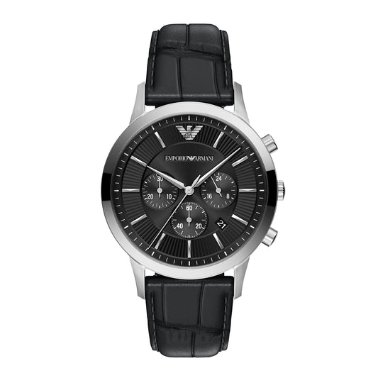 Emporio Armani Men's Archetipo Chronograph Black Leather Watch
