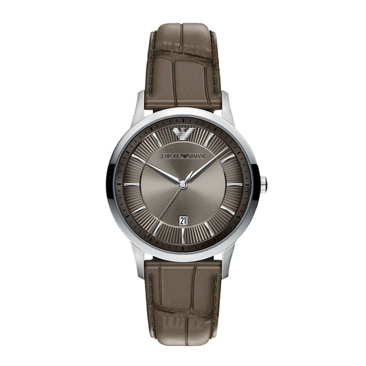 Emporio Armani Men's Archetipo Three-Hand Date Gray Leather Watch
