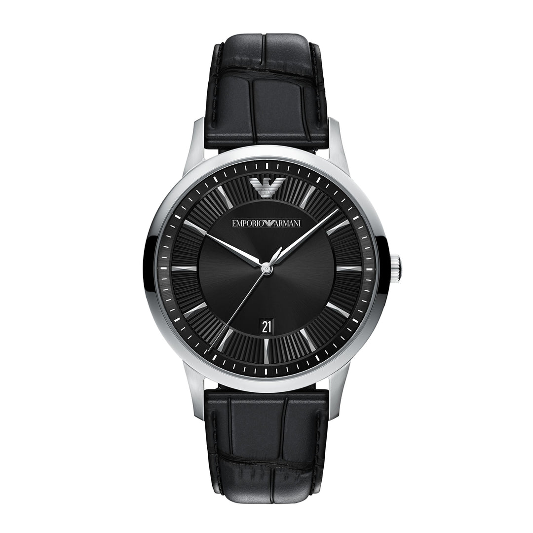 Emporio Armani Men's Archetipo Three-Hand Black Leather Watch