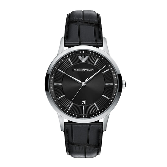 Emporio Armani Men's Archetipo Three-Hand Black Leather Watch