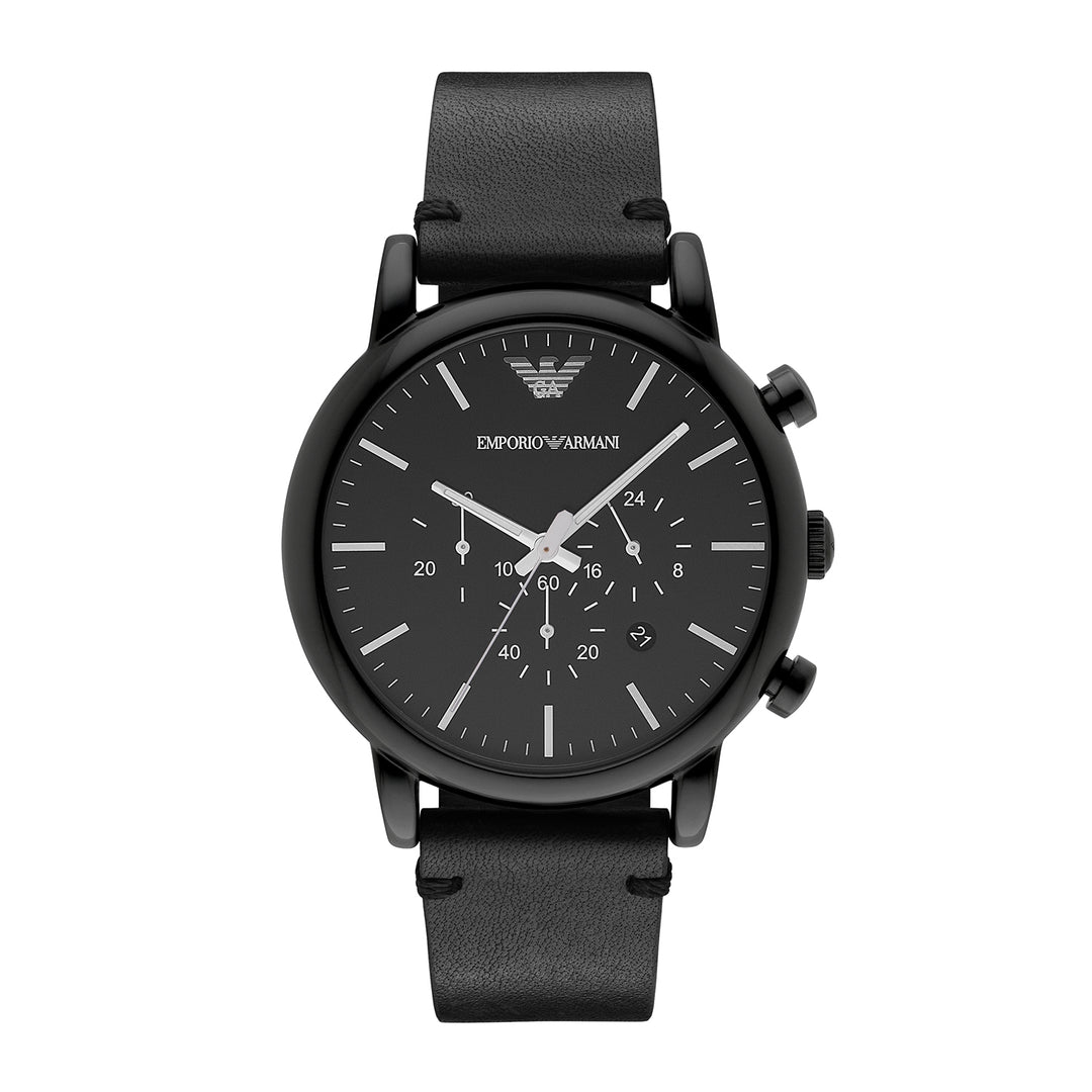 Emporio Armani Men Chronograph Black Leather Watch