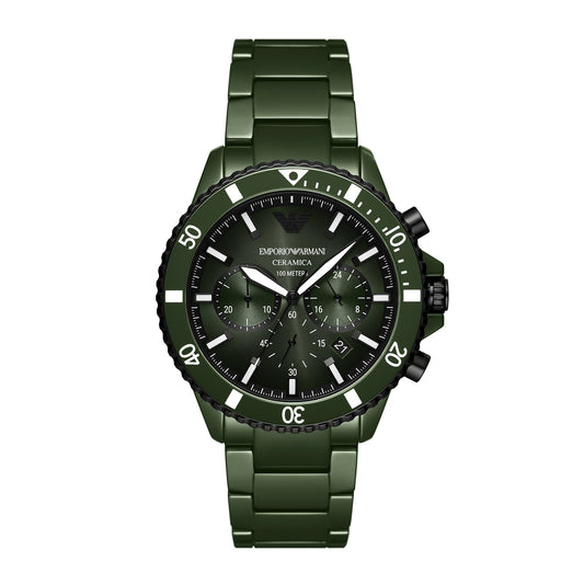 Emporio Armani Men's World Explorer Chronograph, Green Ceramic Watch