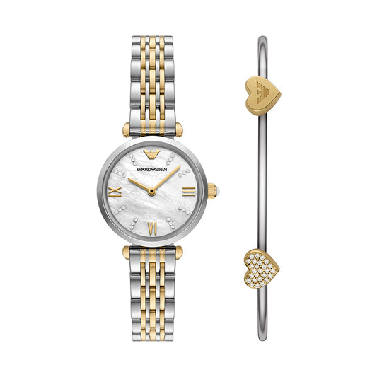 Emporio Armani Two-Hand Two-Tone Stainless Steel Watch and Bracelet Set