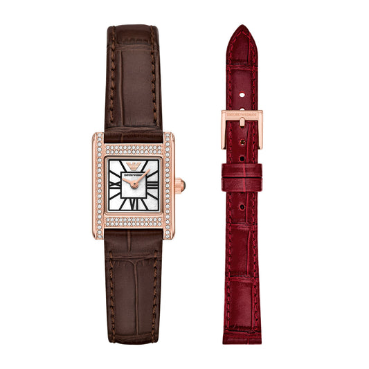 Emporio Armani Women's Interchangeable Leather Strap Watch Set