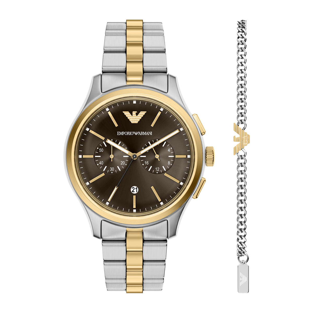 Emporio Armani Men's Chronograph two-Tone Stainless Steel Watch and Bracelet Set