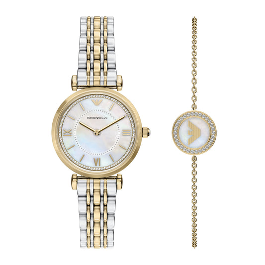 Emporio Armani Women's Two-Hand Two-Tone Stainless Steel Watch and Bracelet Set