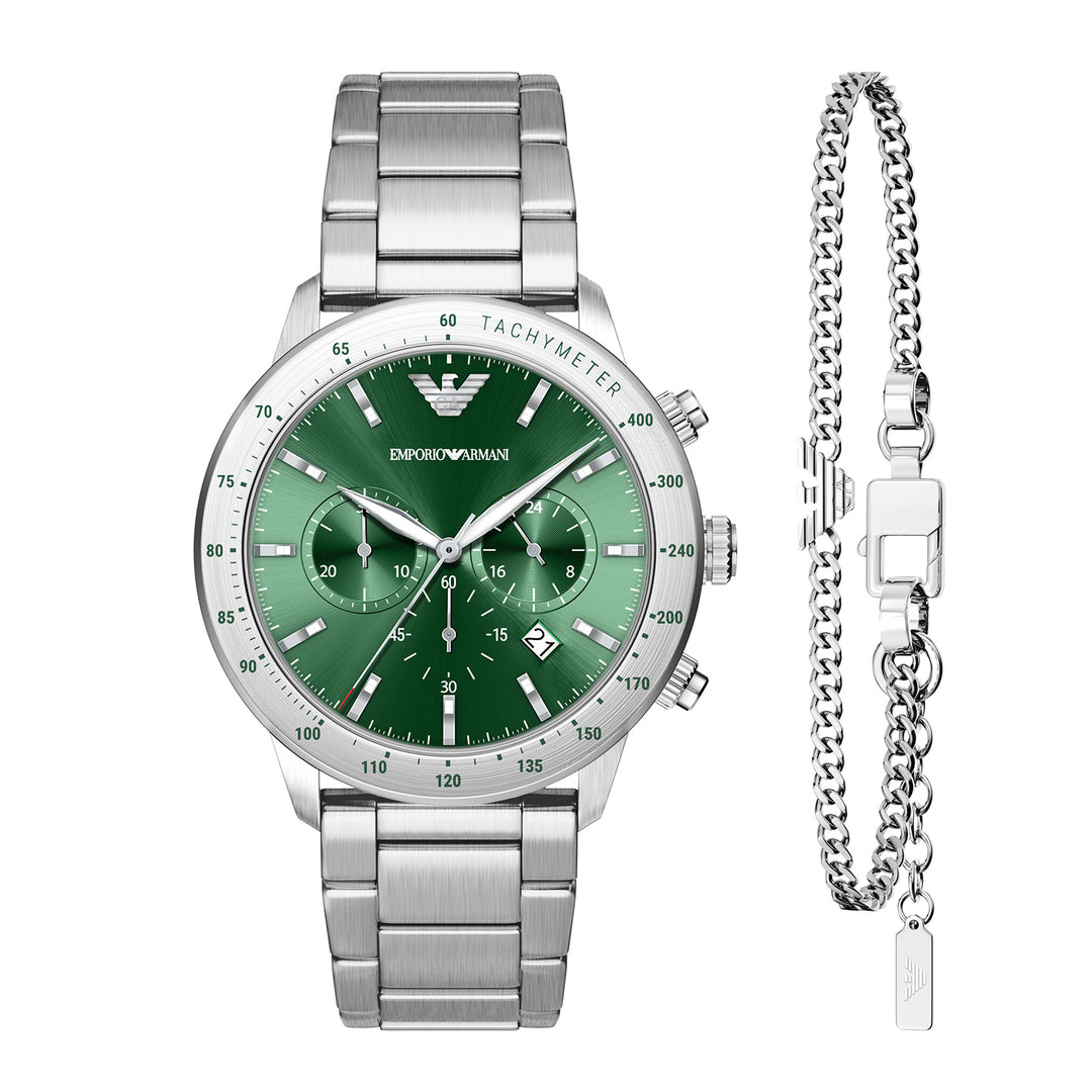 Emporio Armani Men's Chronograph Stainless Steel Watch and Bracelet Set