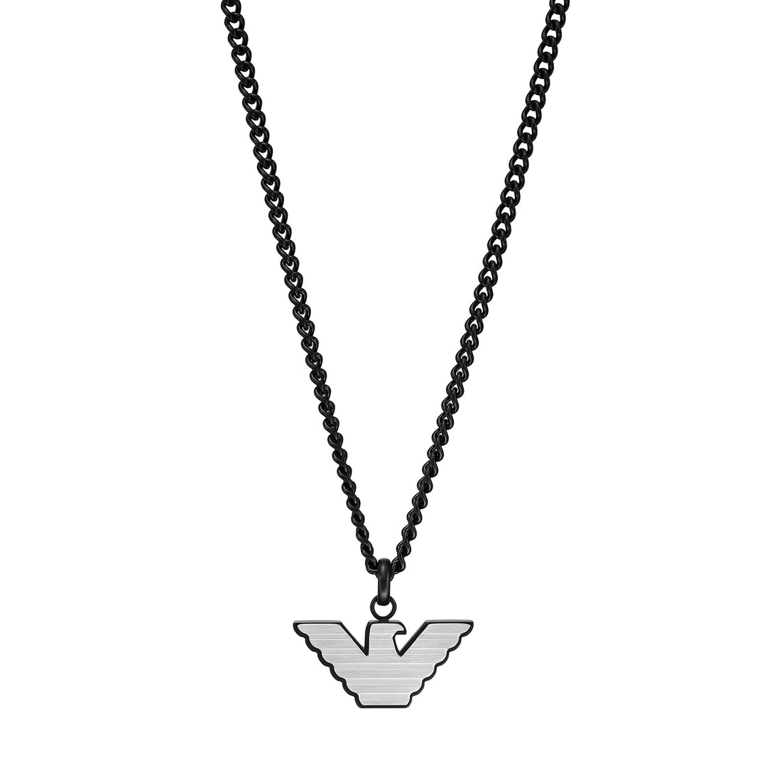 EMPORIO ARMANI SILVER AND BLACK STAINLESS STEEL PENDANT