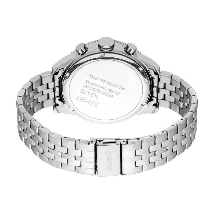 ESPRIT Men Watch, Silver Color Case, Dark Blue Dial, Stainless Steel Metal Bracelet, Chronograph, 10 ATM
