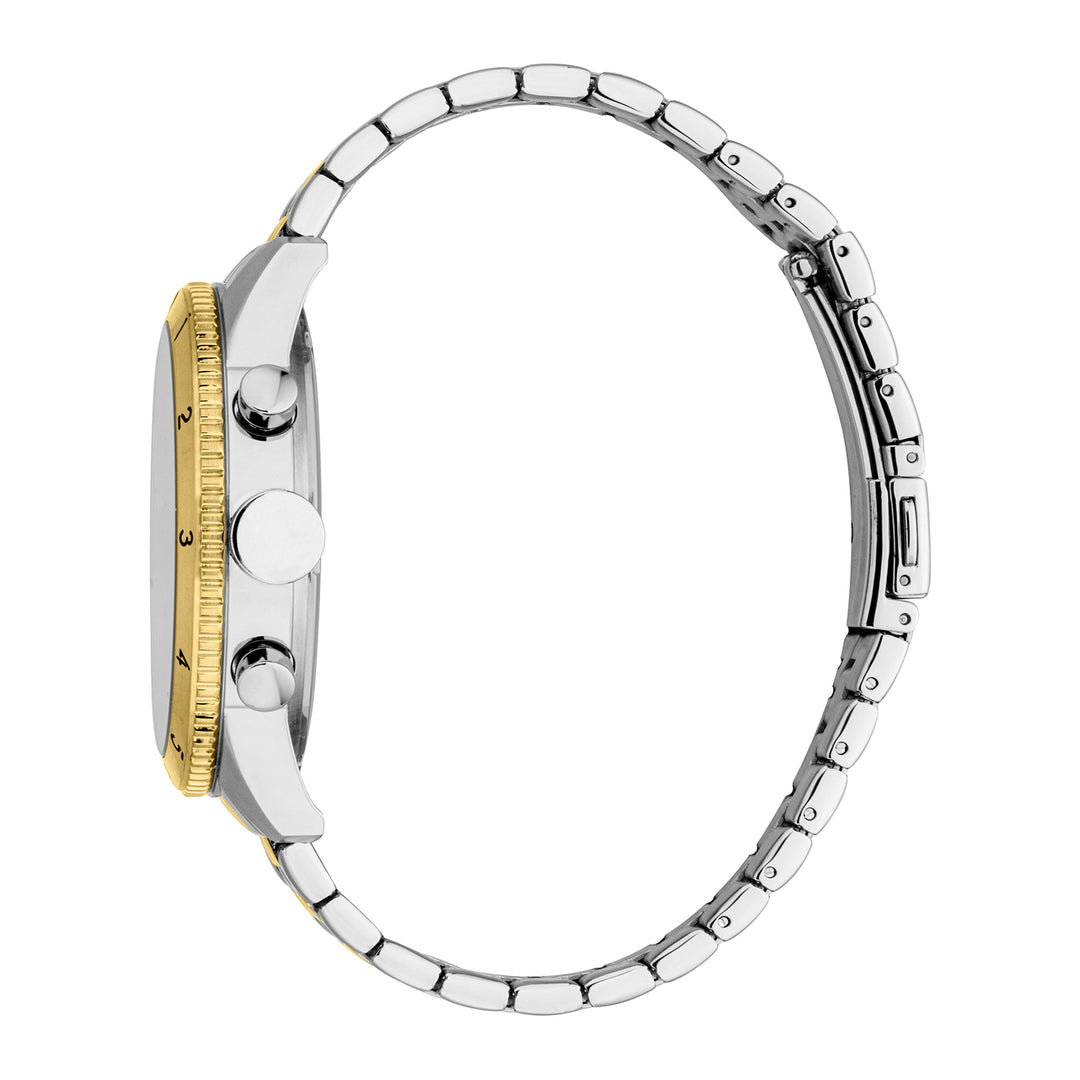 ESPRIT Men Watch, Two Tone Silver & Gold Color Case, Black Dial, Two Tone Silver & Gold Color Metal Bracelet, Chronograph, 10 ATM