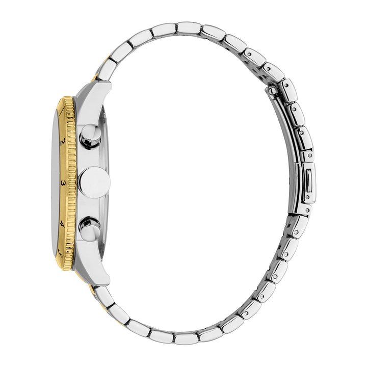 ESPRIT Men Watch, Two Tone Silver & Gold Color Case, Black Dial, Two Tone Silver & Gold Color Metal Bracelet, Chronograph, 10 ATM