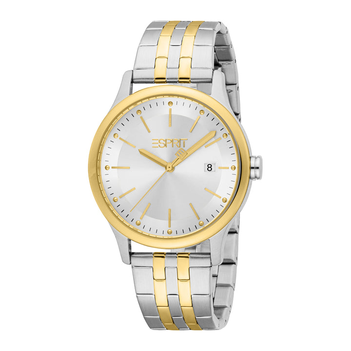 ESPRIT Men Watch, Two Tone Silver & Gold Color Case, Silver Dial, Two Tone Silver & Gold Color Metal Bracelet, 3 Hands Date, 10 ATM