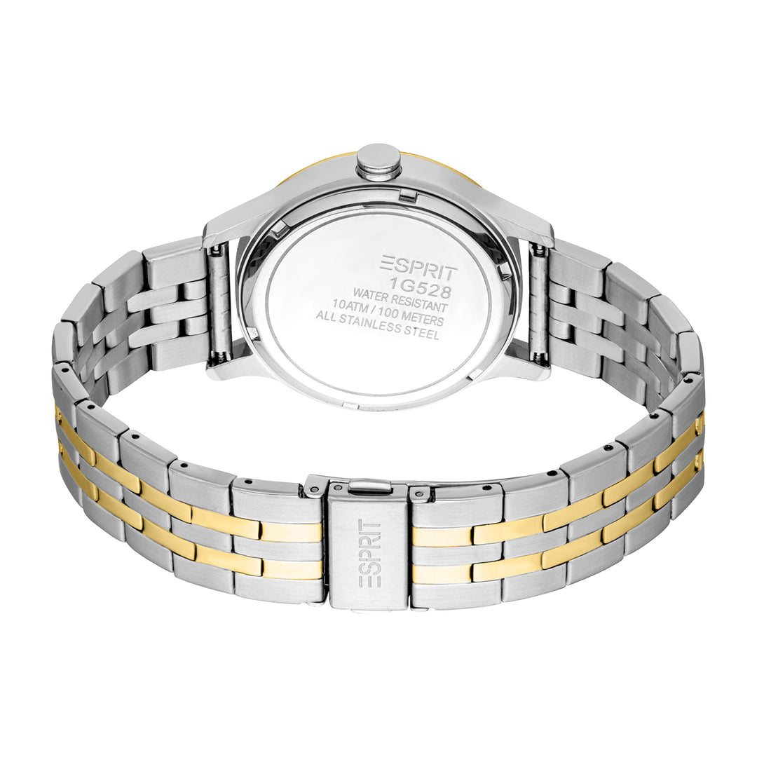 ESPRIT Men Watch, Two Tone Silver & Gold Color Case, Silver Dial, Two Tone Silver & Gold Color Metal Bracelet, 3 Hands Date, 10 ATM