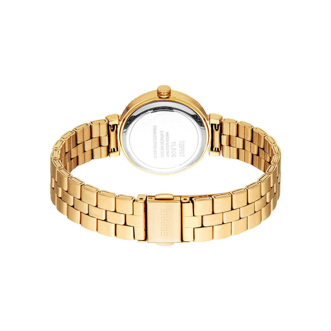 ESPRIT Women Watch, Gold Color Case, White MOP Dial, Gold Color Metal Bracelet, 3 Hands, 3 ATM