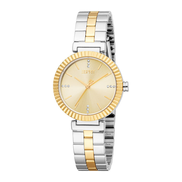 ESPRIT Women Watch, Two Tone Silver & Gold Color Case, Champagne Dial, Two Tone Silver & Gold Color Metal Bracelet, 3 Hands, 3 ATM