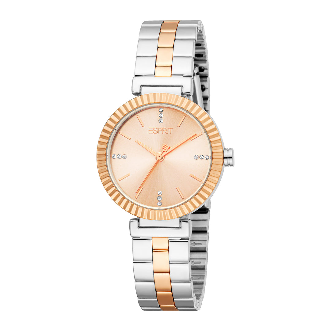 ESPRIT Women Watch, Two Tone Silver & Rose Gold Color Case, Rose Gold Dial, Two Tone Silver & Rose Gold Color Metal Bracelet, 3 Hands, 3 ATM
