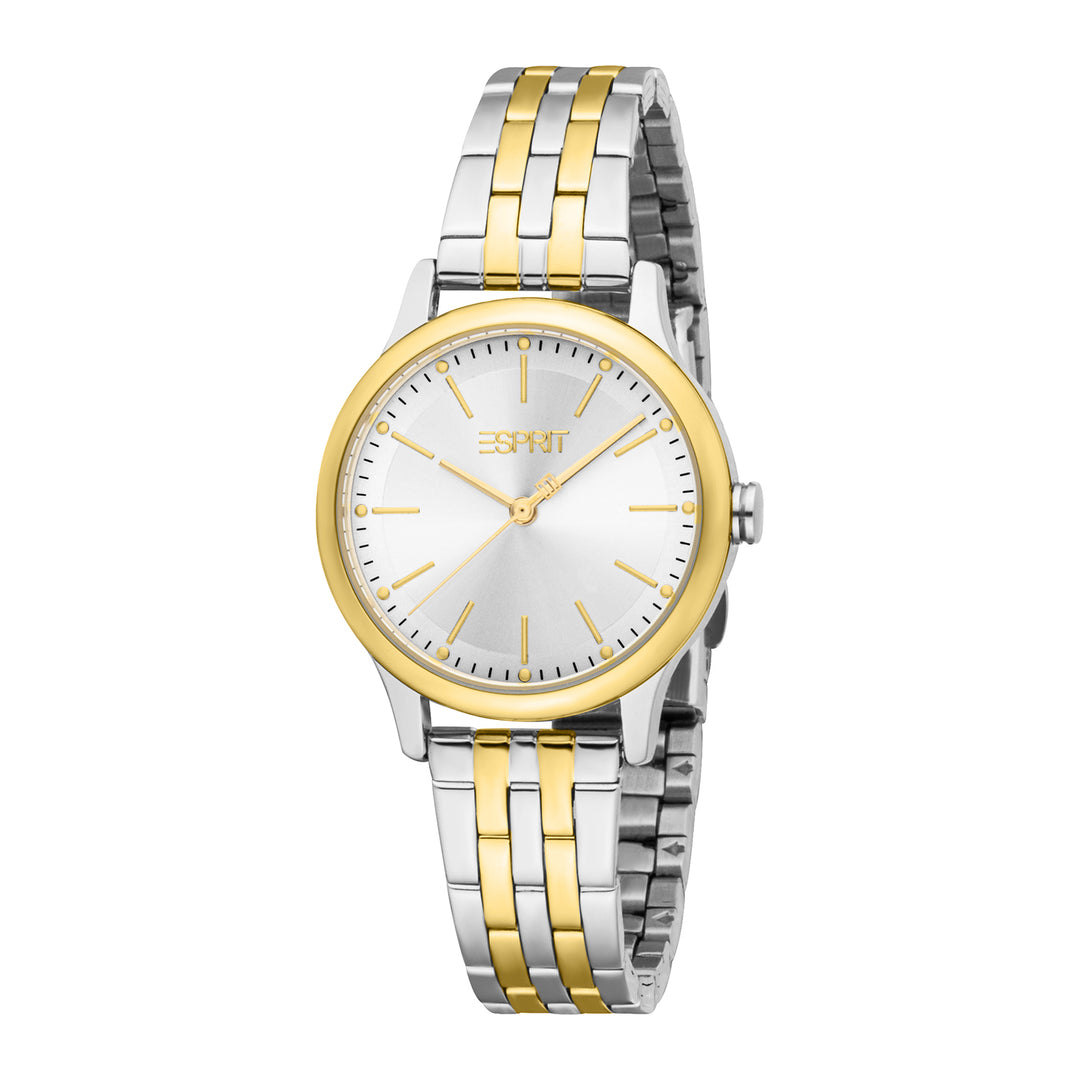 ESPRIT Women Watch, Two Tone Silver & Gold Color Case, Silver Dial, Two Tone Silver & Gold Color Metal Bracelet, 3 Hands, 3 ATM