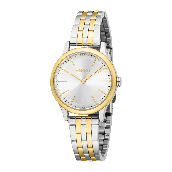 ESPRIT Women Watch, Two Tone Silver & Gold Color Case, Silver Dial, Two Tone Silver & Gold Color Metal Bracelet, 3 Hands, 3 ATM