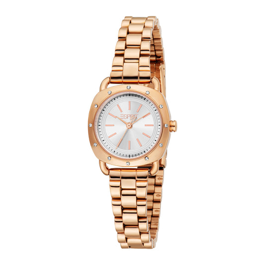 ESPRIT Women Watch, Rose Gold Color Case, Silver Dial, Rose Gold Color Metal Bracelet, 3 Hands, 3 ATM