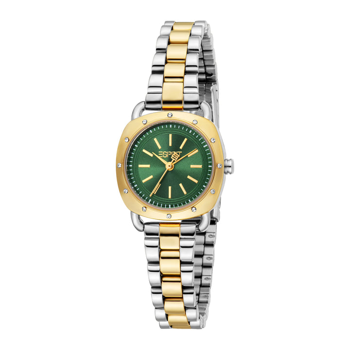 ESPRIT Women Watch, Two Tone Silver & Gold Color Case, Dark Green Dial, Two Tone Silver & Gold Color Metal Bracelet, 3 Hands, 3 ATM