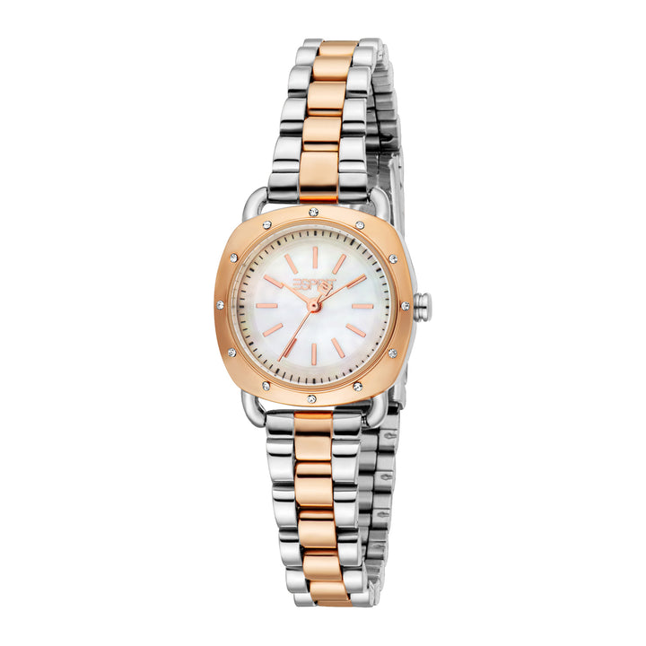 ESPRIT Women Watch, Two Tone Silver & Rose Gold Color Case, White MOP Dial, Two Tone Silver & Rose Gold Color Metal Bracelet, 3 Hands, 3 ATM