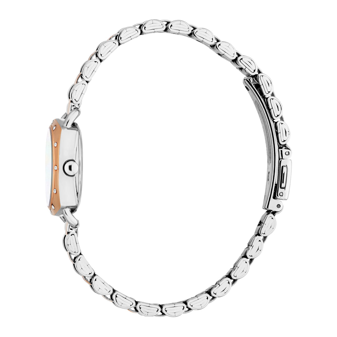 ESPRIT Women Watch, Two Tone Silver & Rose Gold Color Case, White MOP Dial, Two Tone Silver & Rose Gold Color Metal Bracelet, 3 Hands, 3 ATM