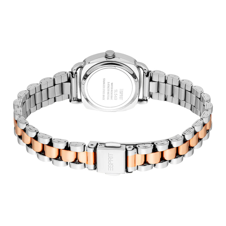 ESPRIT Women Watch, Two Tone Silver & Rose Gold Color Case, White MOP Dial, Two Tone Silver & Rose Gold Color Metal Bracelet, 3 Hands, 3 ATM