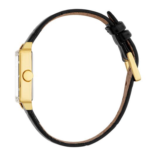 ESPRIT Women Watch, Gold Color Case, Silver Dial, Black Leather Strap, 3 Hands, 3 ATM