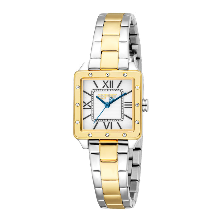 ESPRIT Women Watch, Two Tone Silver & Gold Color Case, White MOP Dial, Two Tone Silver & Gold Color Metal Bracelet, 3 Hands, 3 ATM