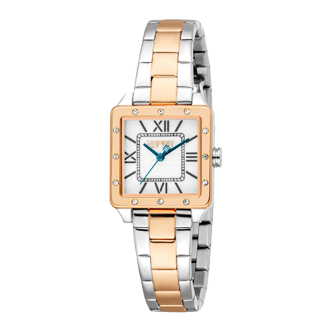 ESPRIT Women Watch, Two Tone Silver & Rose Gold Color Case, White MOP Dial, Two Tone Silver & Rose Gold Color Metal Bracelet, 3 Hands, 3 ATM