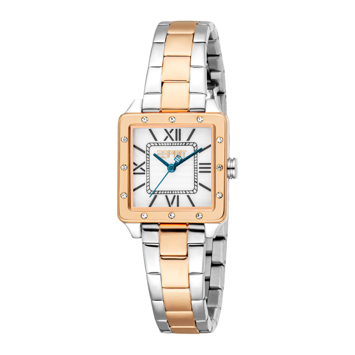 ESPRIT Women Watch, Two Tone Silver & Rose Gold Color Case, White MOP Dial, Two Tone Silver & Rose Gold Color Metal Bracelet, 3 Hands, 3 ATM