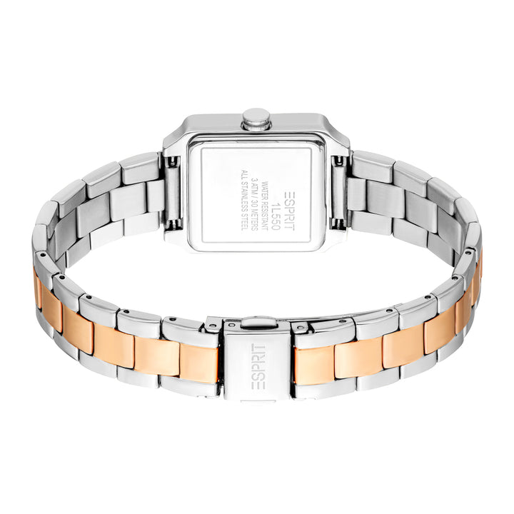 ESPRIT Women Watch, Two Tone Silver & Rose Gold Color Case, White MOP Dial, Two Tone Silver & Rose Gold Color Metal Bracelet, 3 Hands, 3 ATM