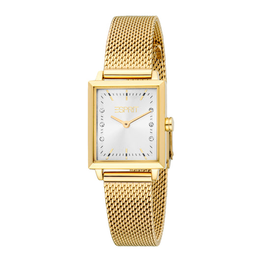 ESPRIT Women Watch, Gold Color Case, Silver Dial, Gold Color Mesh Bracelet, 2 Hands, 3 ATM