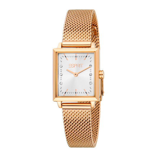 ESPRIT Women Watch, Rose Gold Color Case, Silver Dial, Rose Gold Color Mesh Bracelet, 2 Hands, 3 ATM