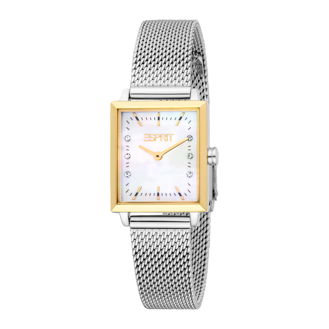 ESPRIT Women Watch, Two Tone Silver & Gold Color Case, White MOP Dial, Stainless Steel Mesh Bracelet, 2 Hands, 3 ATM