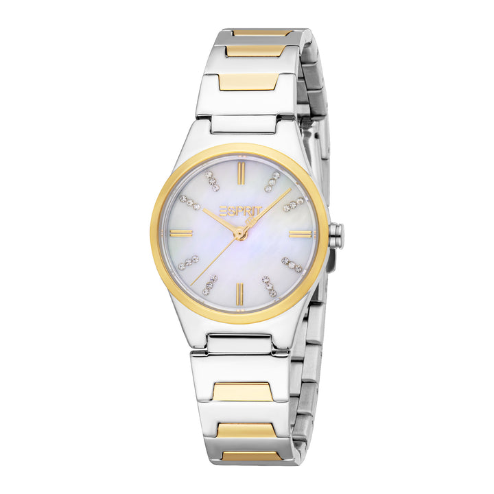 ESPRIT Women Watch, Two Tone Silver & Gold Color Case, White MOP Dial, Two Tone Silver & Gold Color Metal Bracelet, 3 Hands, 3 ATM