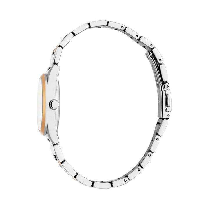ESPRIT Women Watch, Two Tone Silver & Rose Gold Color Case, White MOP Dial, Two Tone Silver & Rose Gold Color Metal Bracelet, 3 Hands, 3 ATM