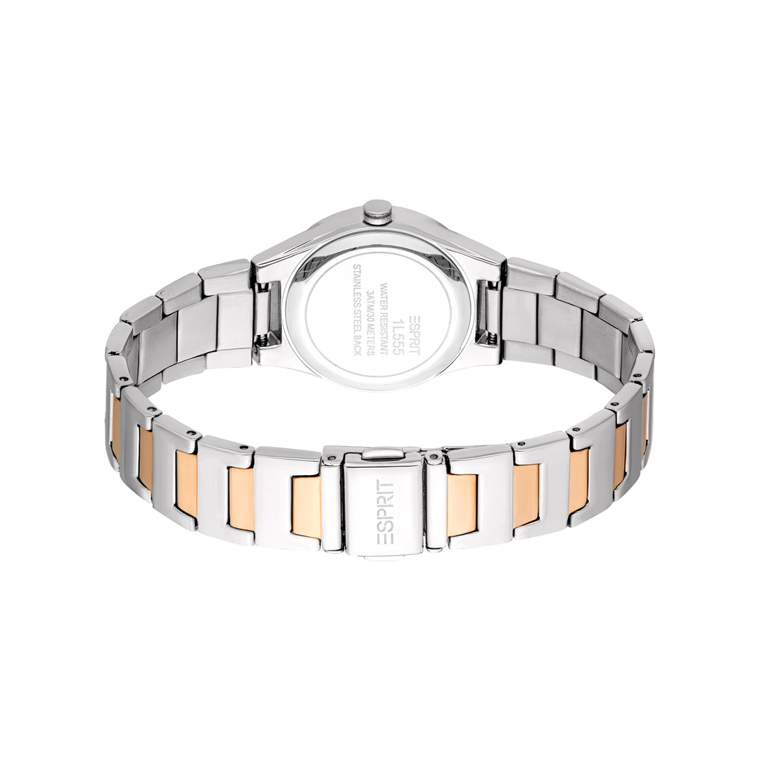 ESPRIT Women Watch, Two Tone Silver & Rose Gold Color Case, White MOP Dial, Two Tone Silver & Rose Gold Color Metal Bracelet, 3 Hands, 3 ATM