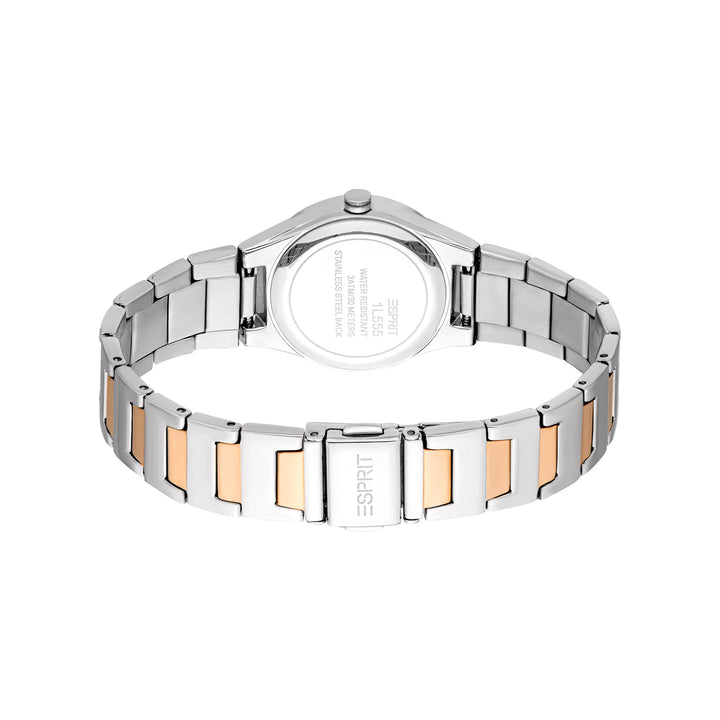 ESPRIT Women Watch, Two Tone Silver & Rose Gold Color Case, White MOP Dial, Two Tone Silver & Rose Gold Color Metal Bracelet, 3 Hands, 3 ATM
