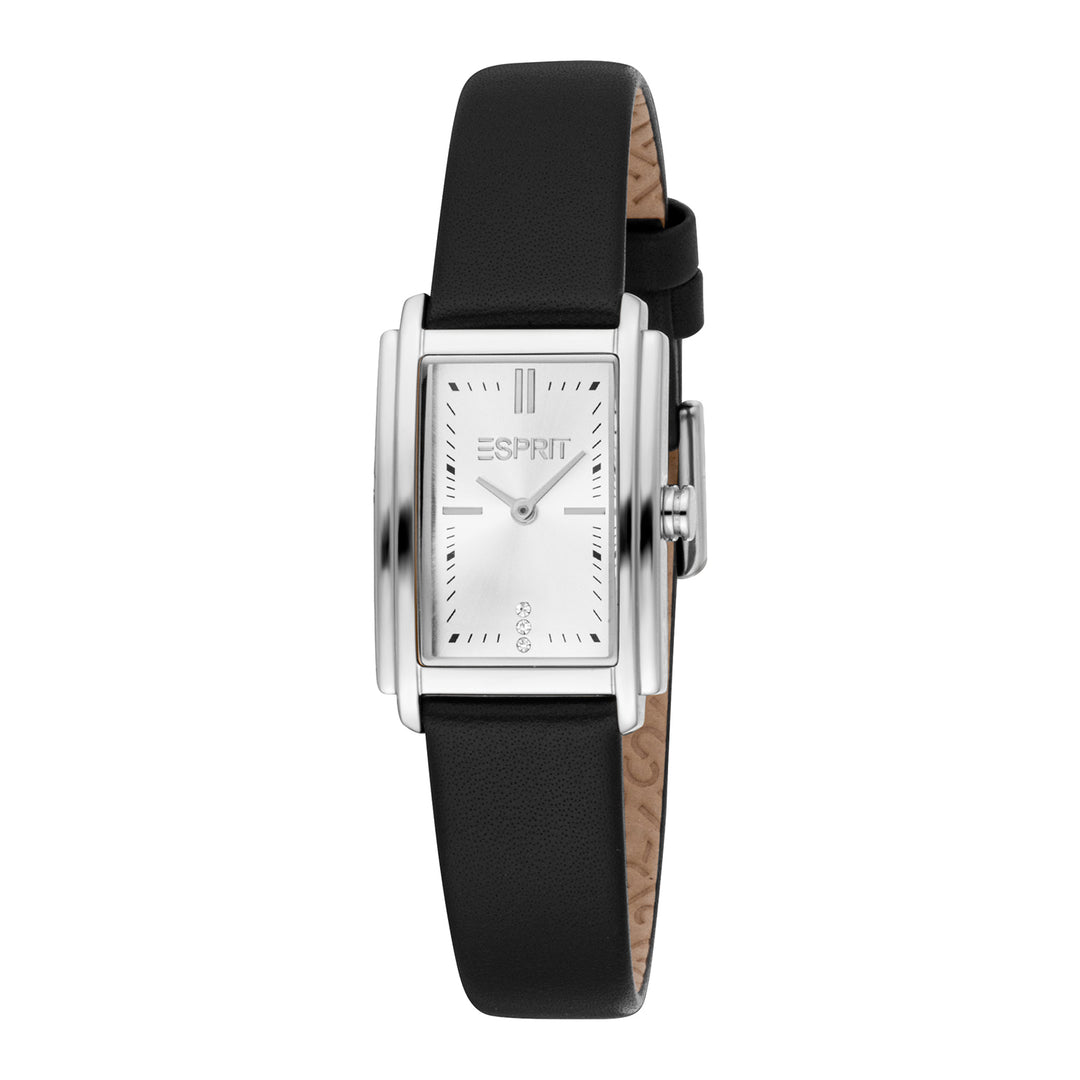 ESPRIT Women Watch, Silver Color Case, Silver Dial, Black Leather Strap, 2 Hands, 3 ATM
