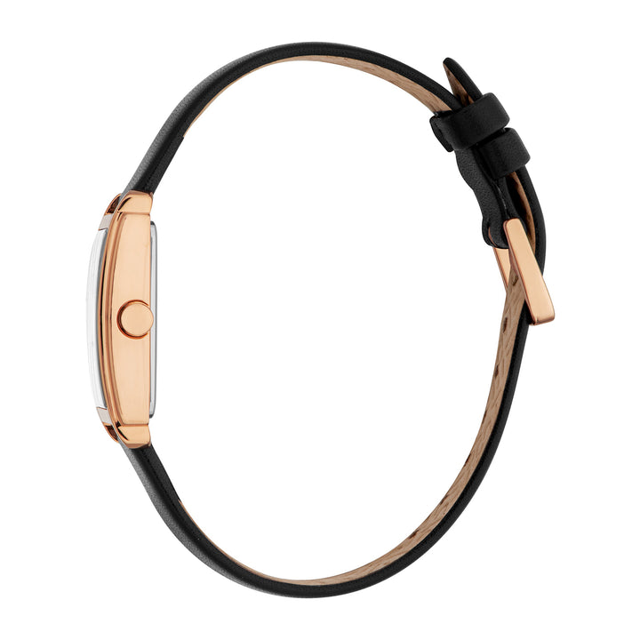 ESPRIT Women Watch, Rose Gold Color Case, Silver Dial, Black Leather Strap, 2 Hands, 3 ATM