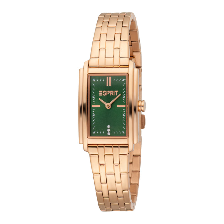 ESPRIT Women Watch, Rose Gold Color Case, Dark Green Dial, Rose Gold Color Metal Bracelet, 2 Hands, 3 ATM
