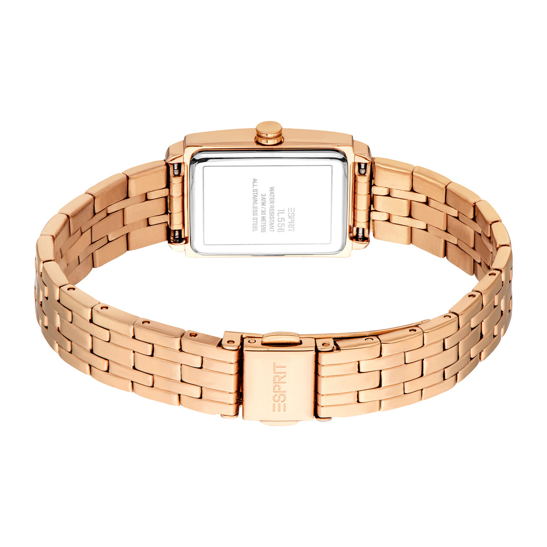 ESPRIT Women Watch, Rose Gold Color Case, Dark Green Dial, Rose Gold Color Metal Bracelet, 2 Hands, 3 ATM