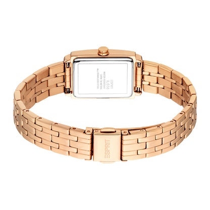 ESPRIT Women Watch, Rose Gold Color Case, Dark Green Dial, Rose Gold Color Metal Bracelet, 2 Hands, 3 ATM
