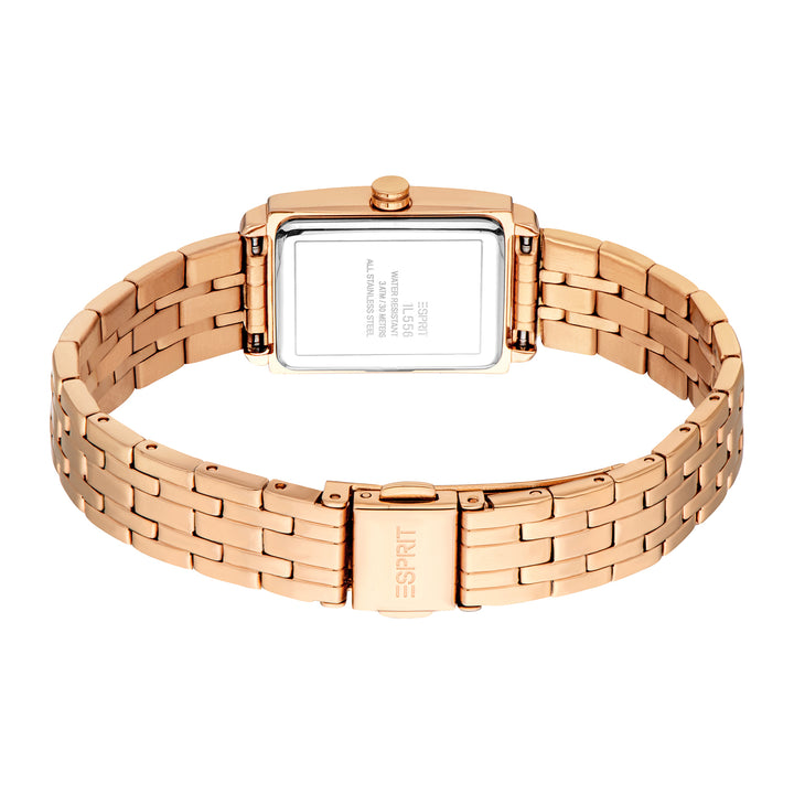 ESPRIT Women Watch, Rose Gold Color Case, Dark Green Dial, Rose Gold Color Metal Bracelet, 2 Hands, 3 ATM